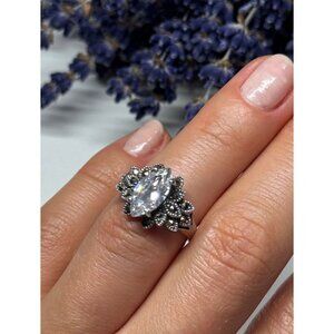 925 STERLING SILVER CZ & MARCASITE RING SIZE 5